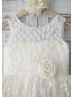 Ivory Lace Champagne Lining Knee Length Rustic Flower Girl Dress